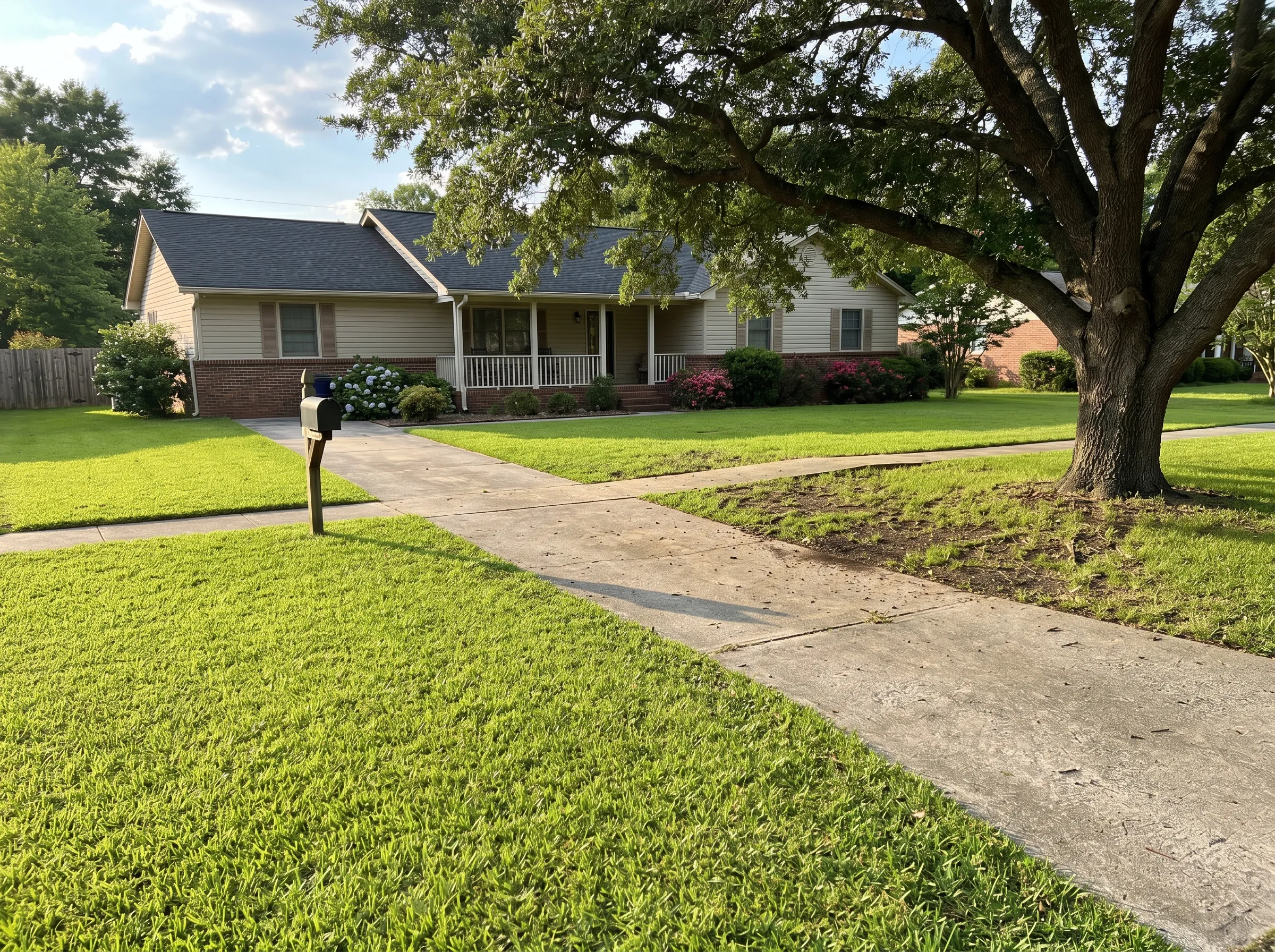 Front yard with sun and shade